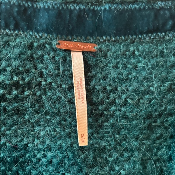 Free People Teal Alpaca Blend V-Neck Oversized Knit Sweater Medium - Picture 5 of 9